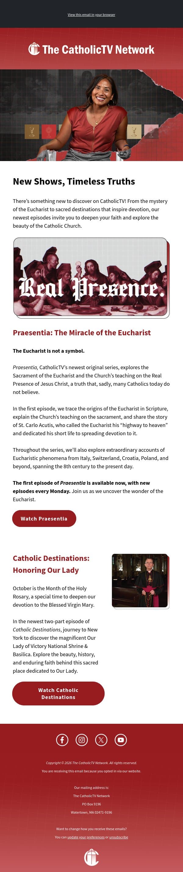 Discover What's New on CatholicTV: Praesentia & More email from The CatholicTV Network screenshot