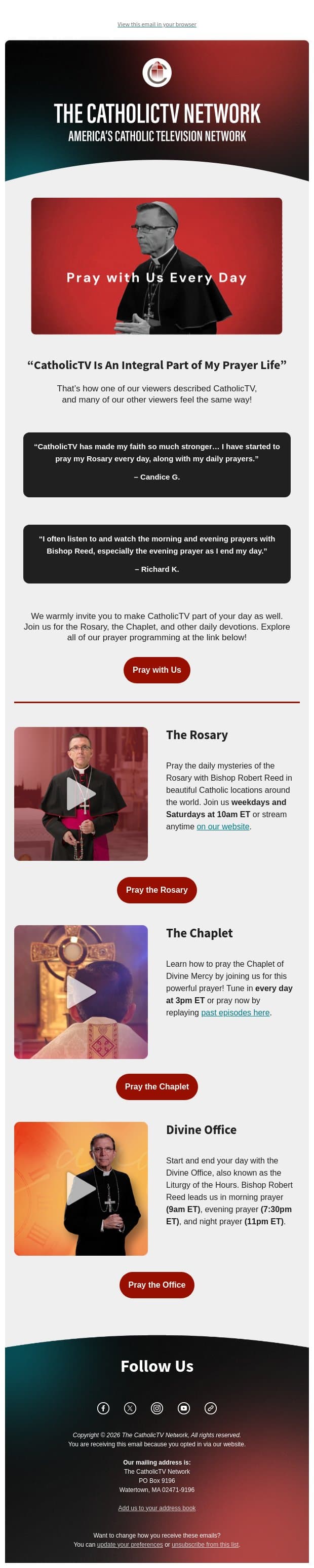 Pray more with CatholicTV email from The CatholicTV Network screenshot