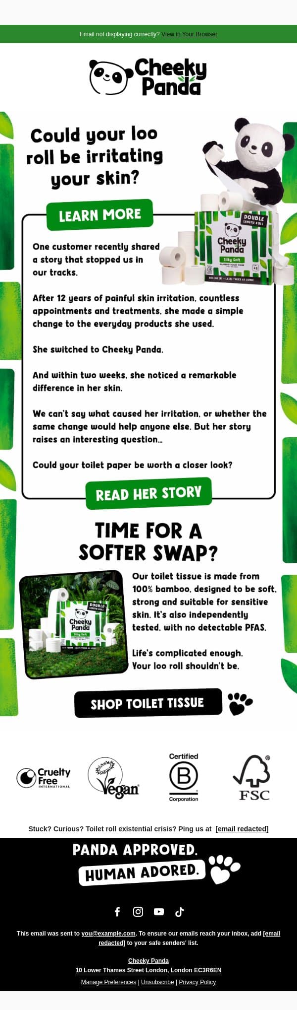 Is your loo roll rubbing you up the wrong way? email from The Cheeky Panda screenshot