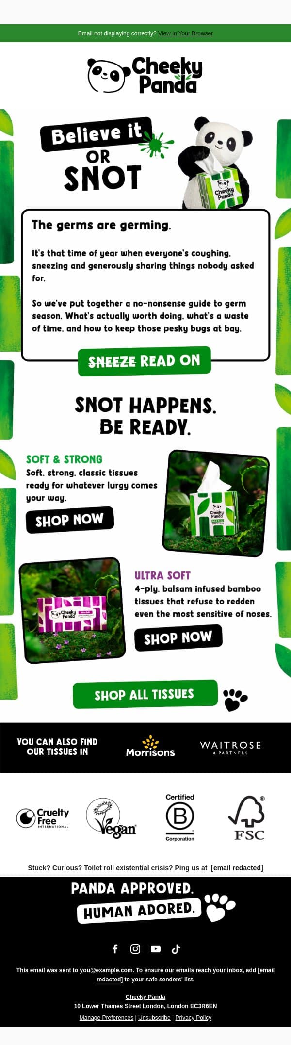 Germ season: what's actually worth doing? email from The Cheeky Panda screenshot