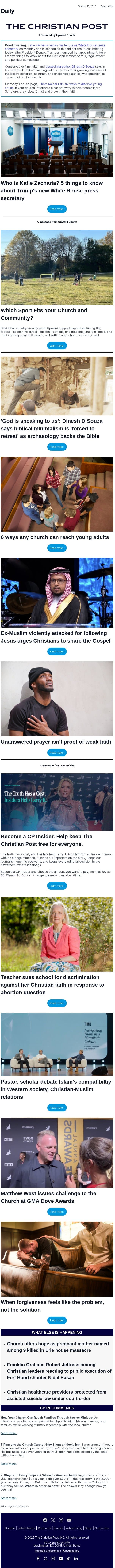Katie Zacharia: 5 things to know about Trump’s new press secretary email from The Christian Post screenshot