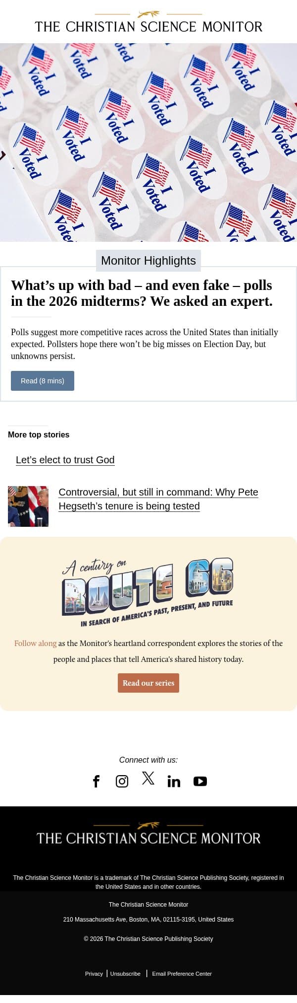 What’s up with bad – and even fake – polls in the 2026 midterms? We asked an expert. email from The Christian Science Monitor screenshot