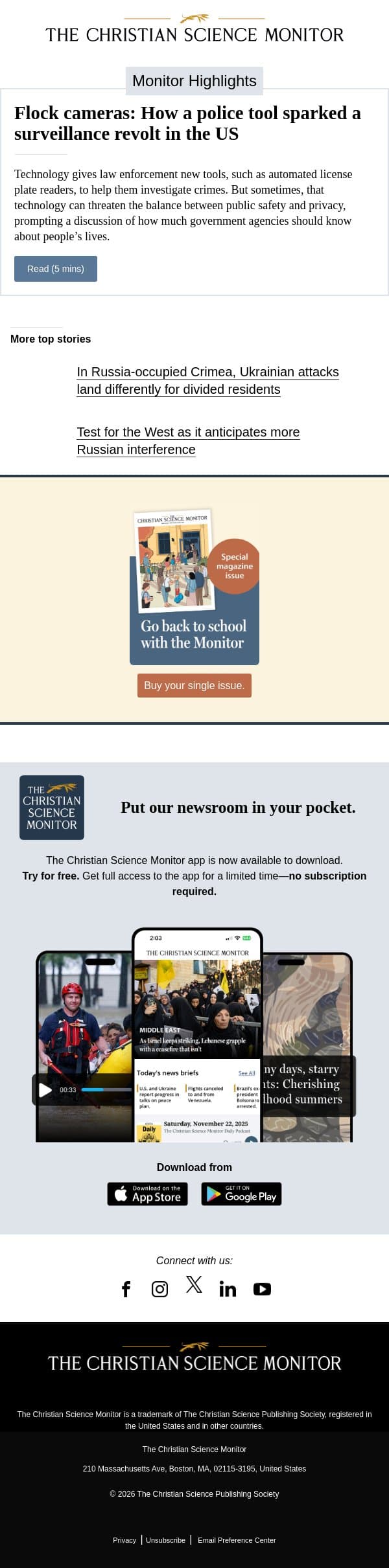 Flock cameras: How a police tool sparked a surveillance revolt in the US email from The Christian Science Monitor screenshot