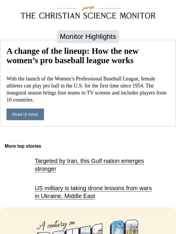 A change of the lineup: How the new women’s pro baseball league works email from The Christian Science Monitor