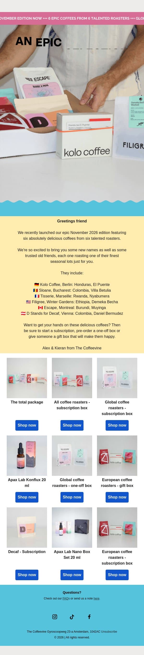 An epic selection awaits you friend email from The Coffeevine screenshot