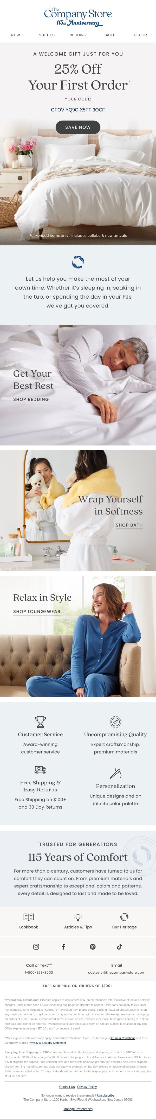 Your Exclusive 25% Discount Awaits email from The Company Store screenshot