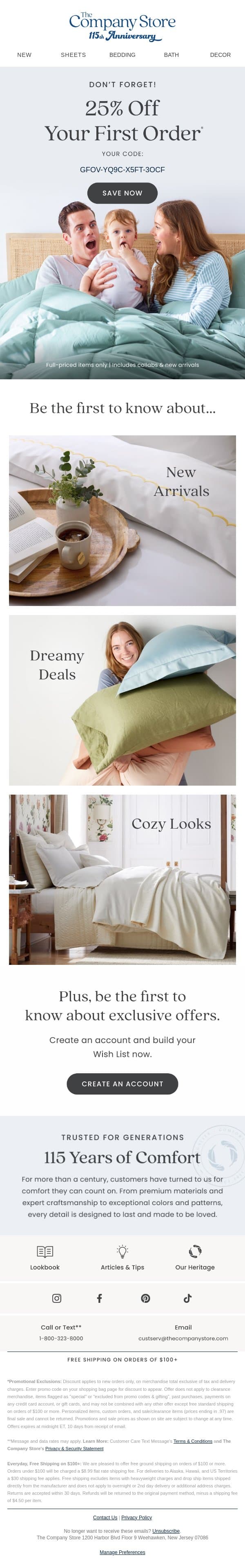 Don't forget! Your 25% Off is waiting email from The Company Store screenshot