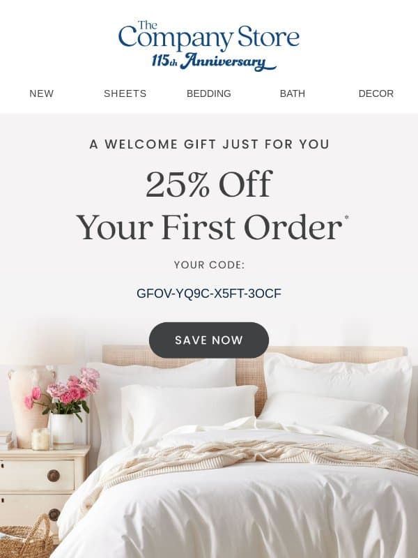 Your Exclusive 25% Discount Awaits email from The Company Store