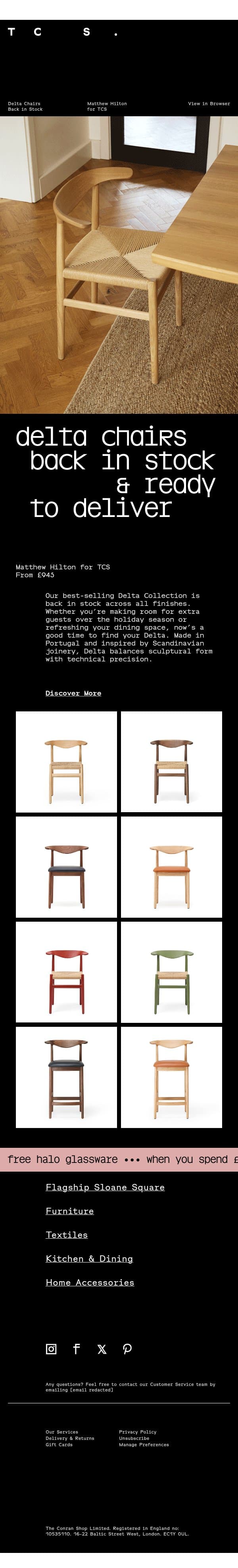 Delta Chairs Back in Stock email from The Conran Shop screenshot
