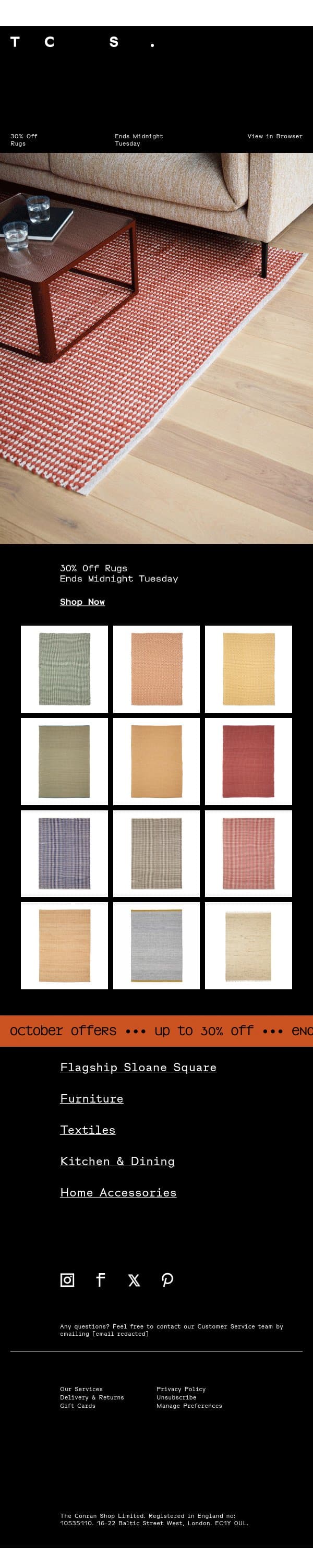 30% Off Rugs email from The Conran Shop screenshot