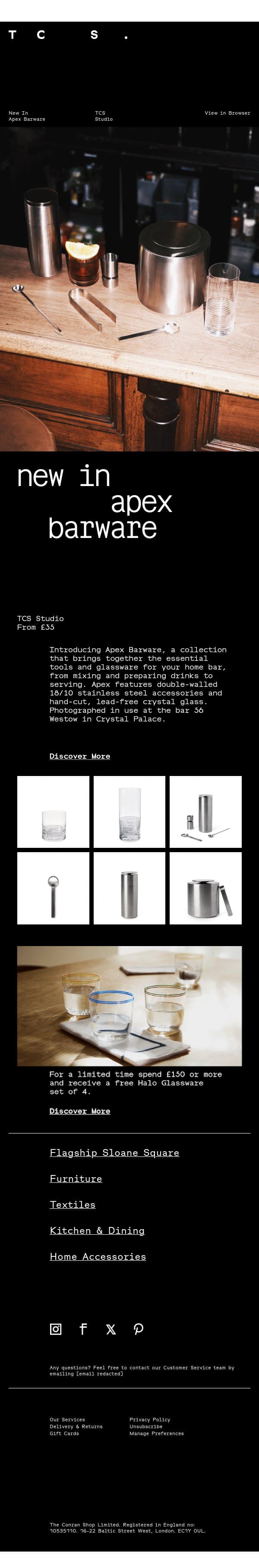 New In | Apex Barware email from The Conran Shop screenshot