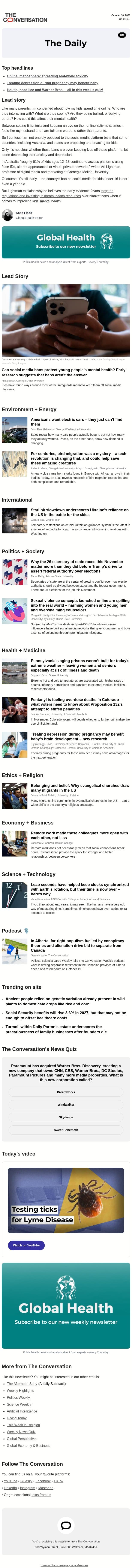 Social media bans are flawed – what might work? email from The Conversation screenshot