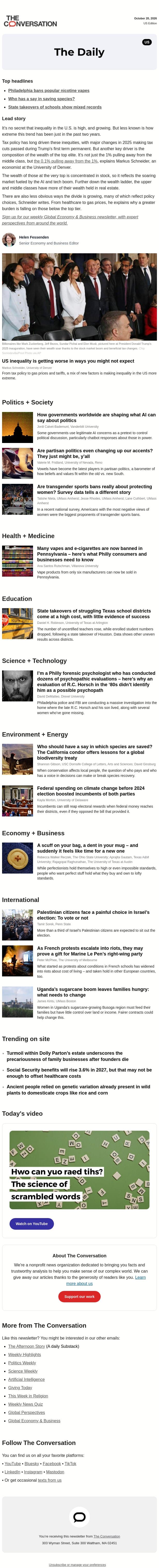 Inequality is growing – but in different ways than before email from The Conversation screenshot