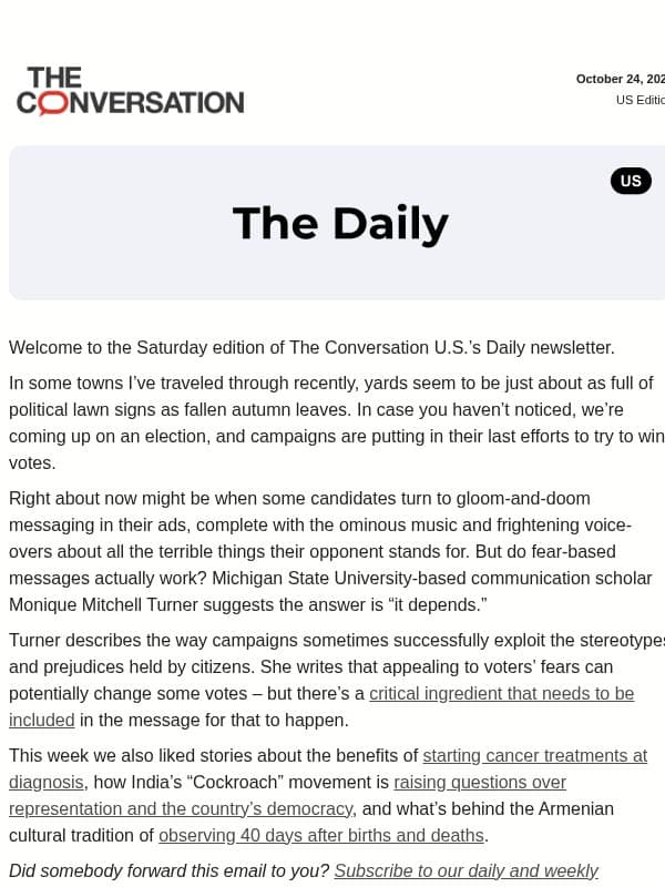 Would playing on your fears win your vote? email from The Conversation