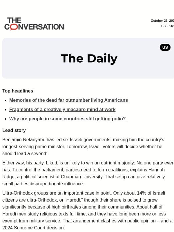 Why ultra-Orthodox parties hold such sway in Israel email from The Conversation