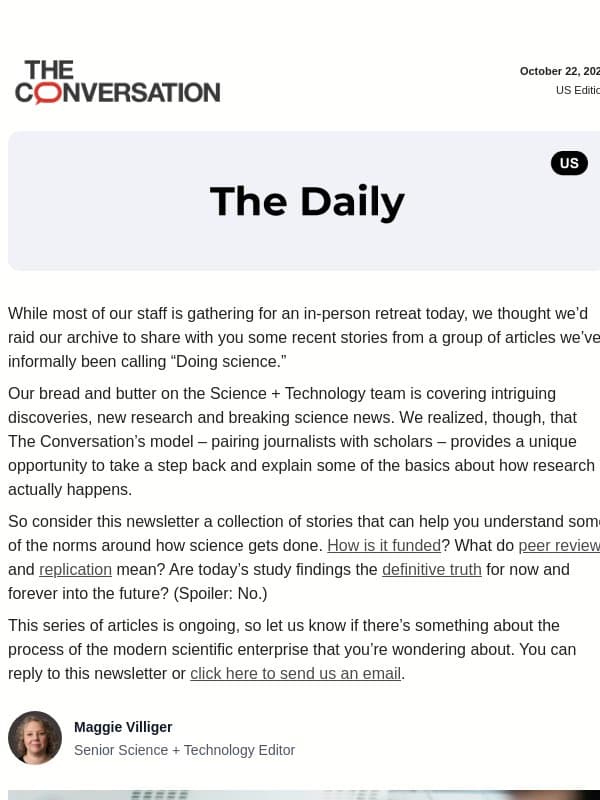 How science is done, explained by scientists email from The Conversation