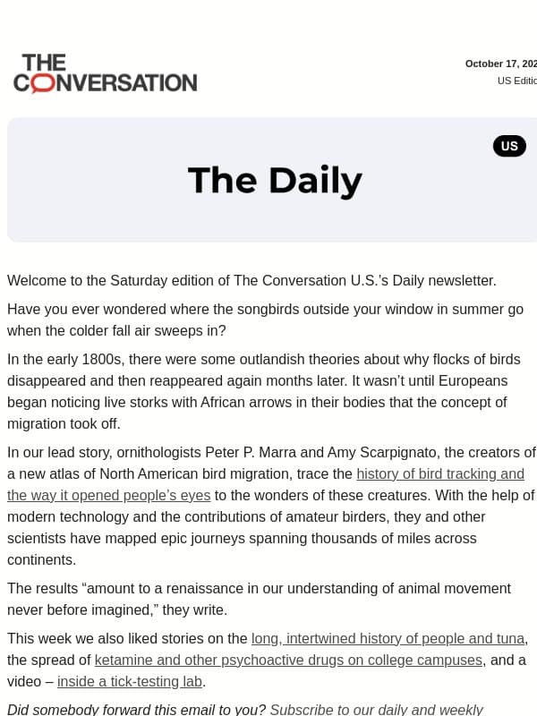 Unraveling the marvelous mysteries of bird migrations email from The Conversation