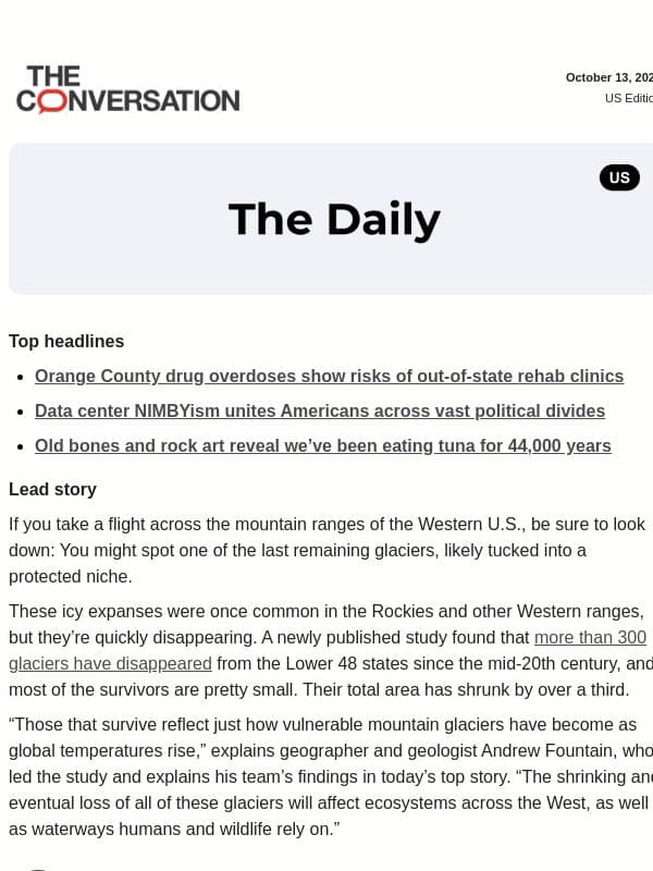 Surviving US glaciers show why 300 others melted away email from The Conversation