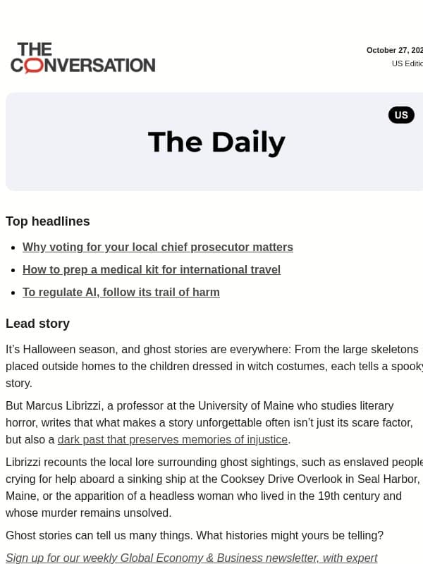 Ghost stories preserve dark histories email from The Conversation