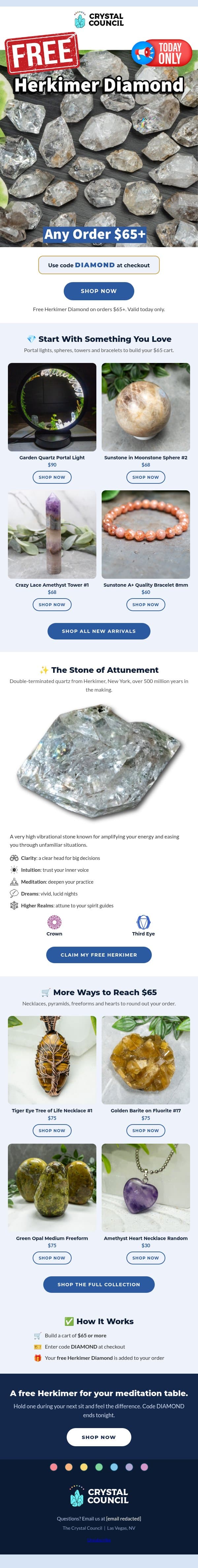 FREE: Herkimer Diamond! Today Only email from The Crystal Council screenshot