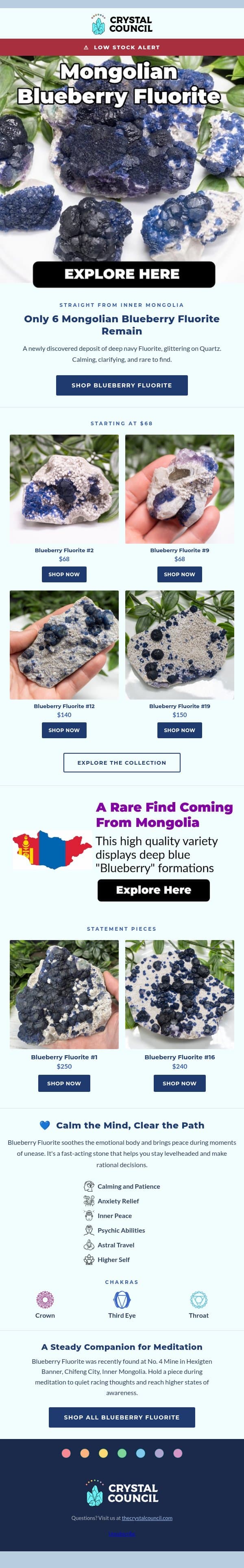 🔥 Last Chance: Rare Mongolian Blueberry Fluorite email from The Crystal Council screenshot
