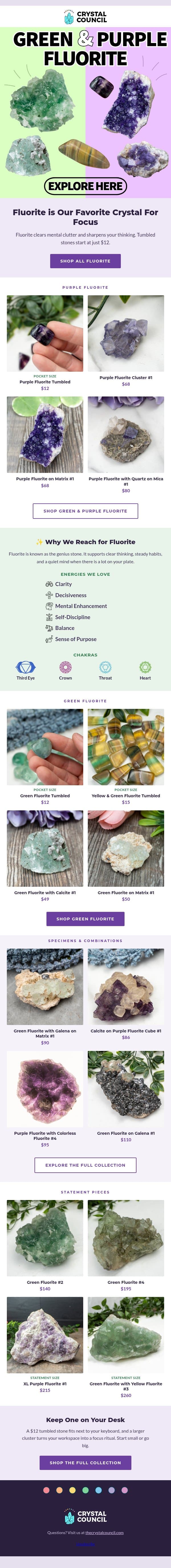 Fluorite: Our Go-To Crystal for Focus email from The Crystal Council screenshot