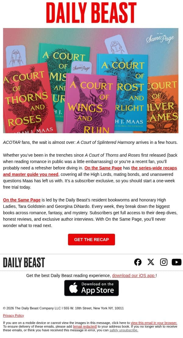 Your “ACOTAR” refresher is here! email from The Daily Beast screenshot