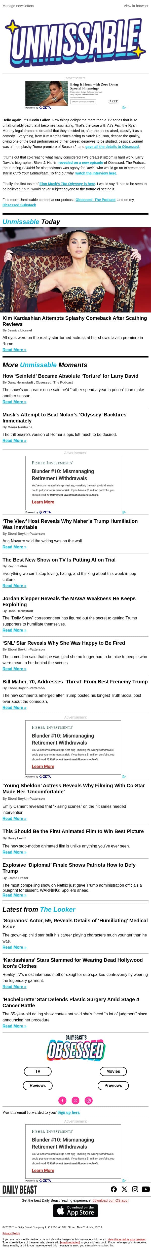 Kim Kardashian Attempts Splashy Comeback After Scathing Reviews email from The Daily Beast screenshot