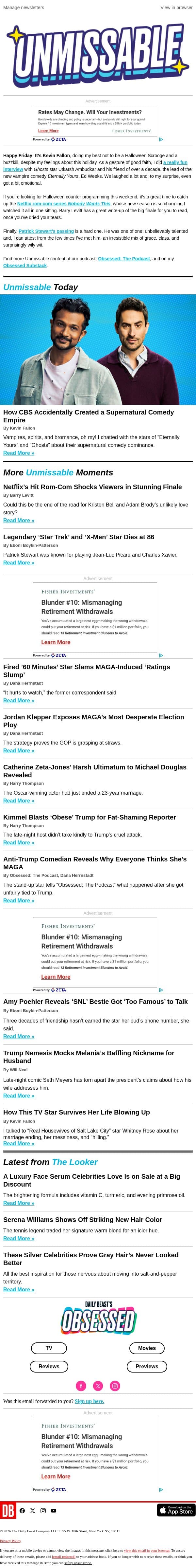 How CBS Accidentally Created a Supernatural Comedy Empire email from The Daily Beast screenshot
