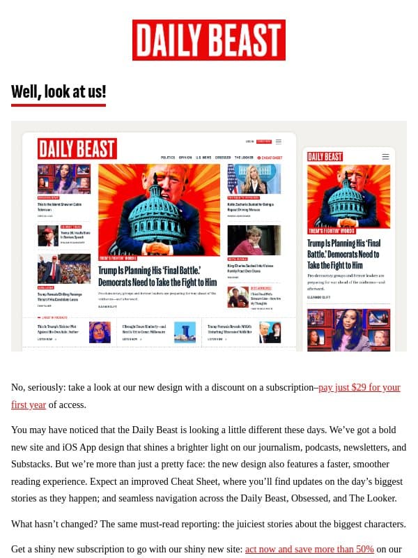 Check our new look out for less email from The Daily Beast