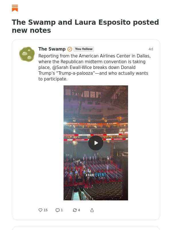 The Swamp and Laura Esposito posted new notes email from The Daily Beast