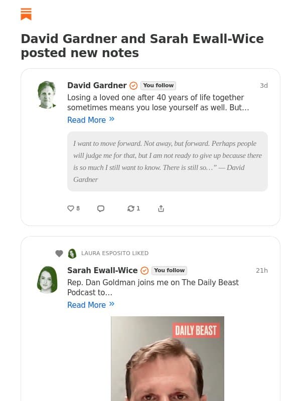 David Gardner and Sarah Ewall-Wice posted new notes email from The Daily Beast