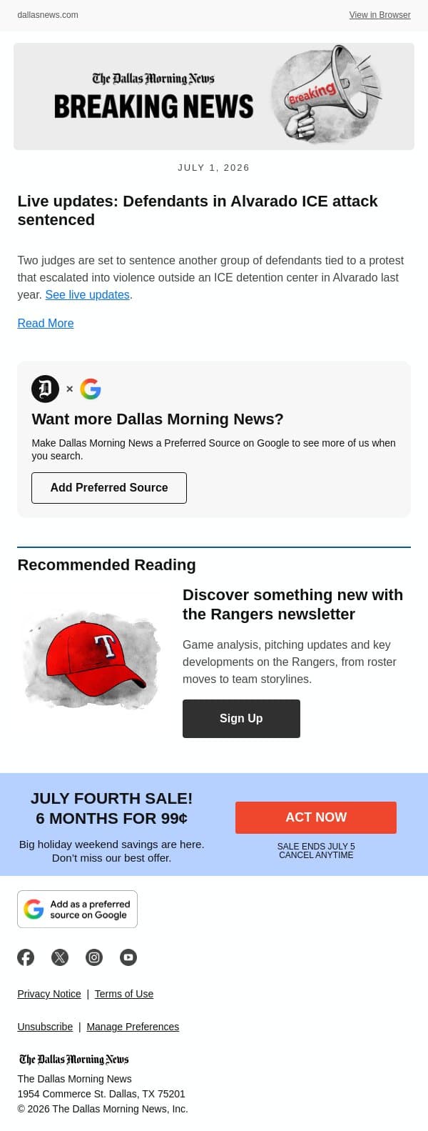 Live updates: Defendants in Alvarado ICE attack sentenced email from The Dallas Morning News screenshot