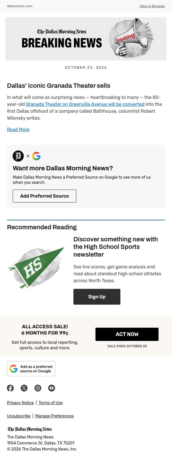 Dallas' iconic Granada Theater sells email from The Dallas Morning News screenshot