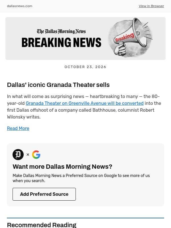 Dallas' iconic Granada Theater sells email from The Dallas Morning News