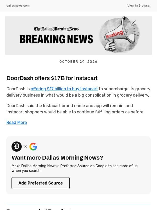 DoorDash offers $17B for Instacart email from The Dallas Morning News