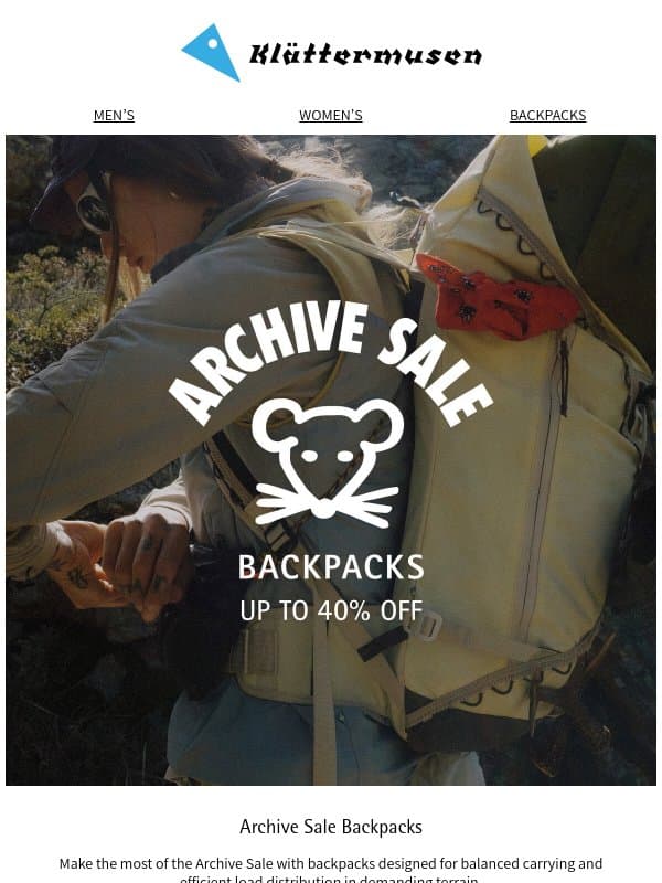 Archive Sale | Backpacks email from The Darkroom