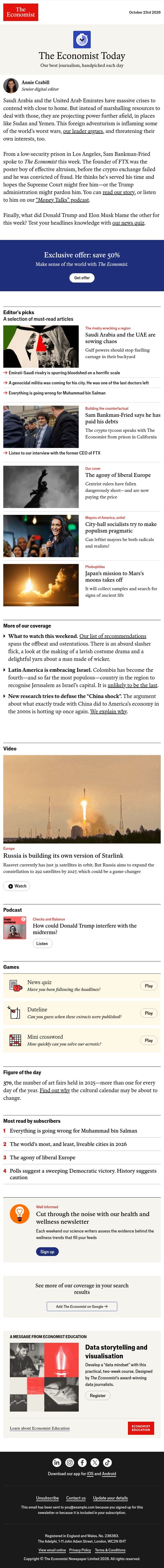 Saudi Arabia and the UAE are sowing chaos email from The Economist screenshot