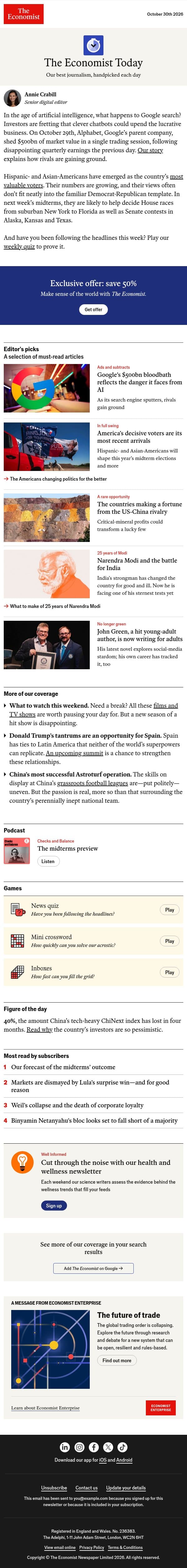 What to make of Google’s $500bn bloodbath email from The Economist screenshot