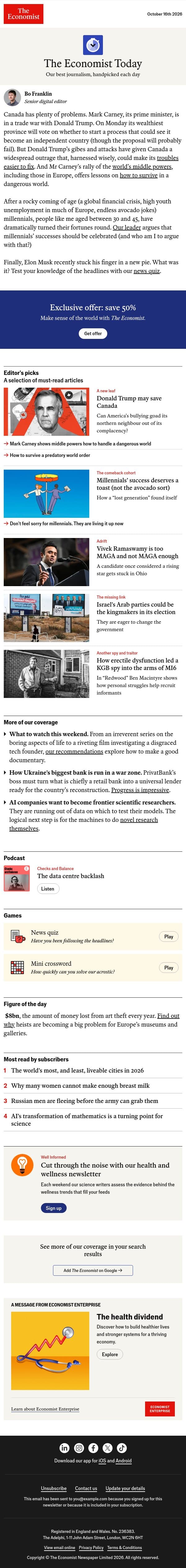 Donald Trump may save Canada email from The Economist screenshot
