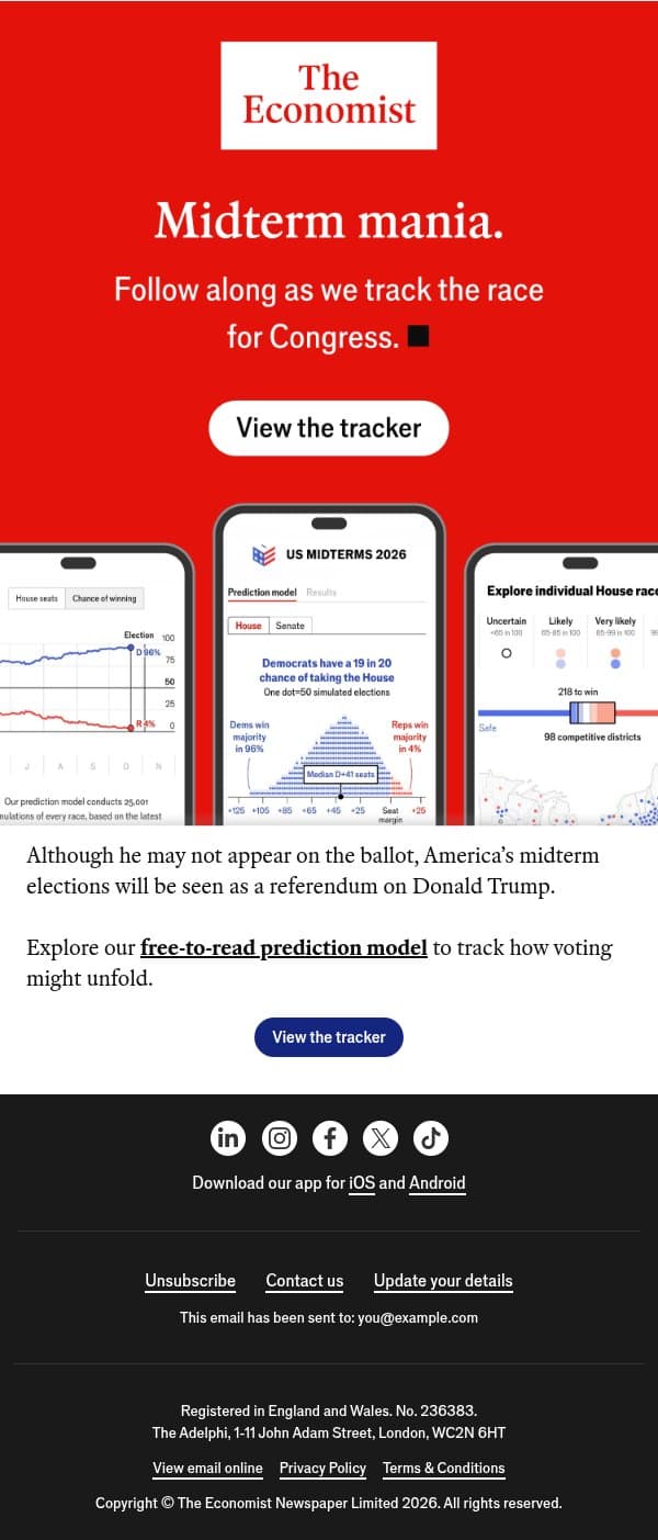 Our prediction model for America’s midterm elections email from The Economist screenshot