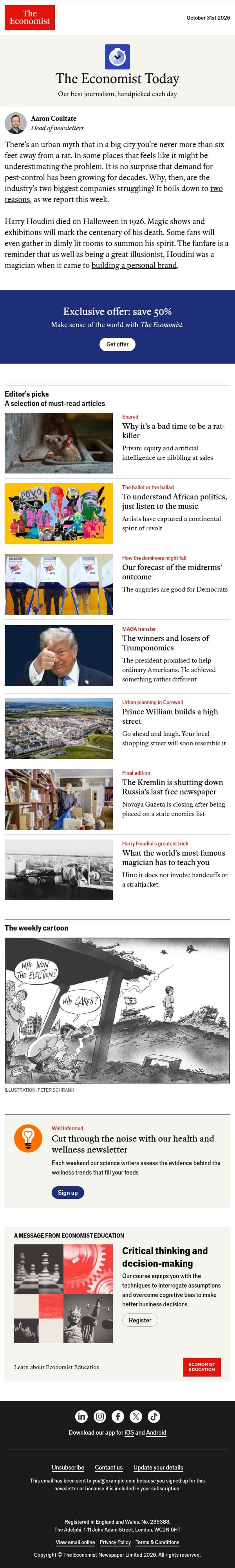 Why it’s a bad time to be a rat-killer email from The Economist screenshot