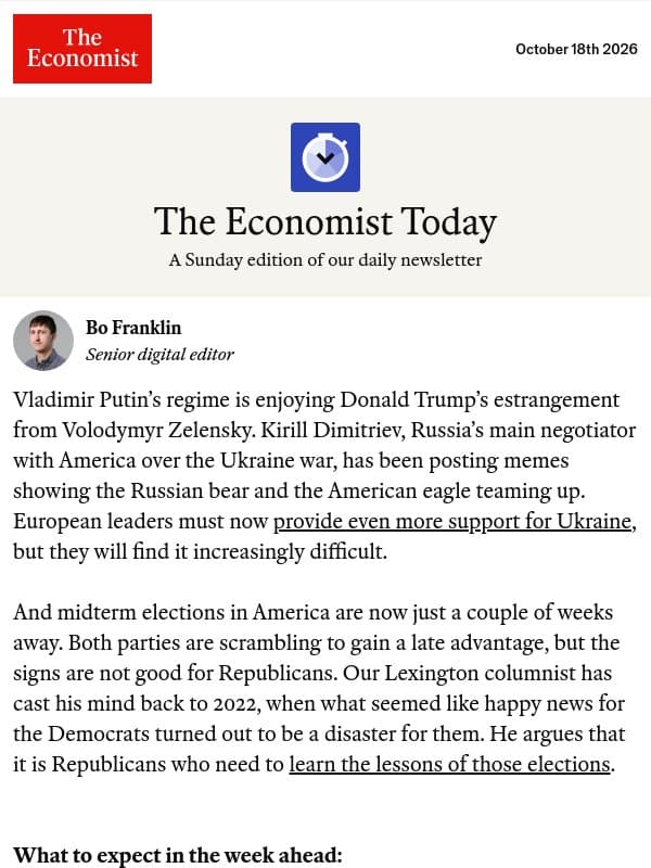 Europe stands alone as America abandons Ukraine email from The Economist