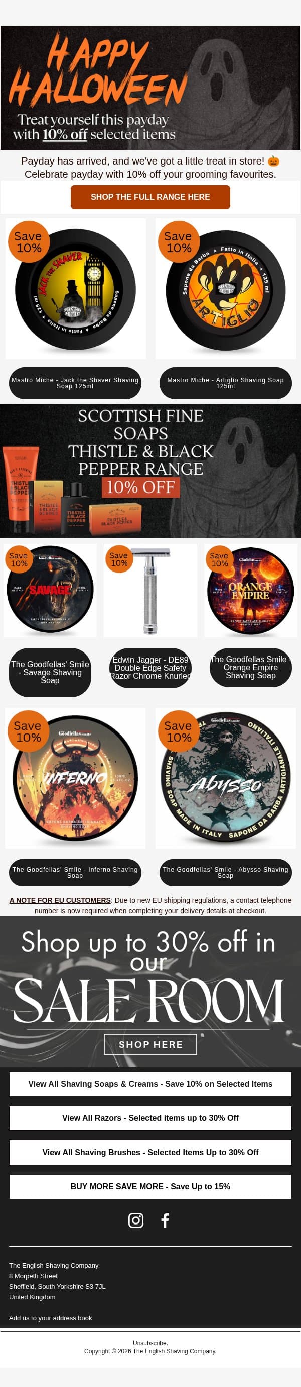 No Tricks, Just Treats! Enjoy 10% Off🎃 email from The English Shaving Company screenshot
