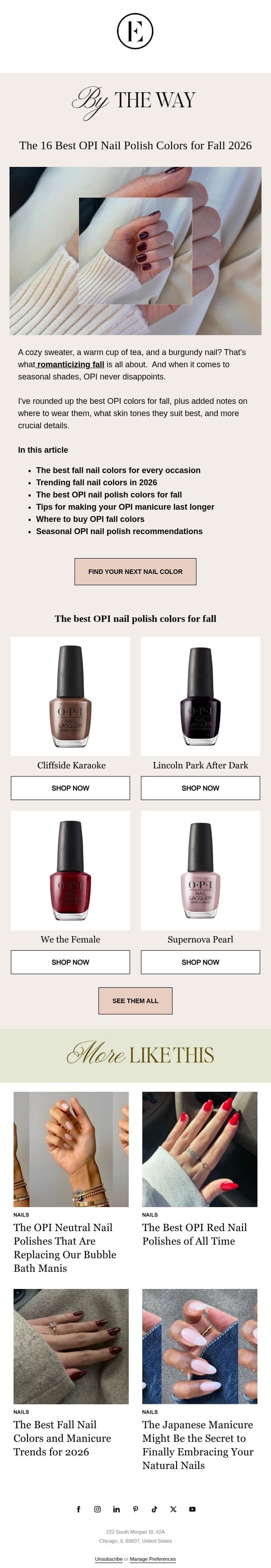 16 show stopping nail colors ๐
email from The Everygirl screenshot