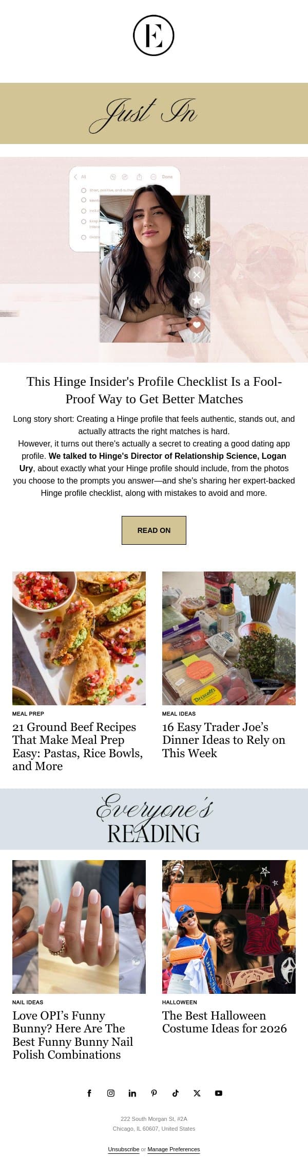 is this the secret to better hinge matches? đź’Ľ email from The Everygirl screenshot