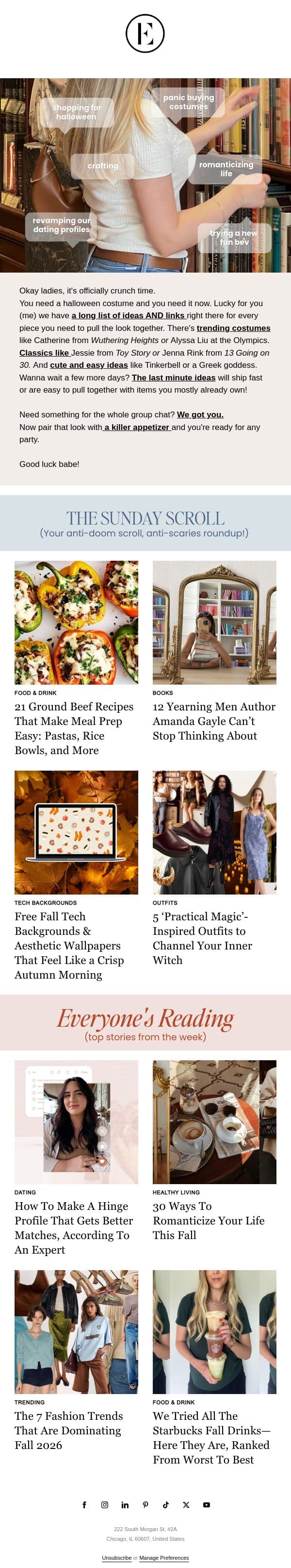 meal prep and costume ideas 🍔 email from The Everygirl screenshot