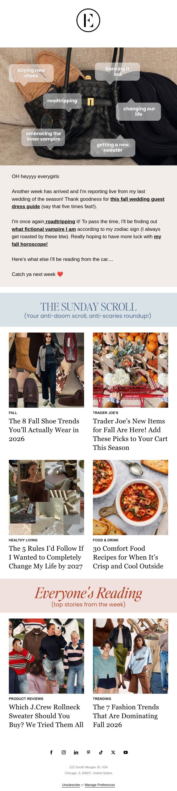 fall shoes, TJ's finds, and rules to change your life 🍁✨☕ email from The Everygirl screenshot