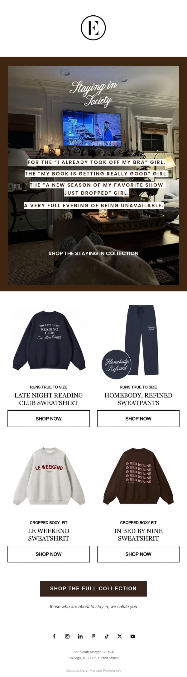 For the girlies staying in tonight 🕯️📚🛁📺 email from The Everygirl screenshot