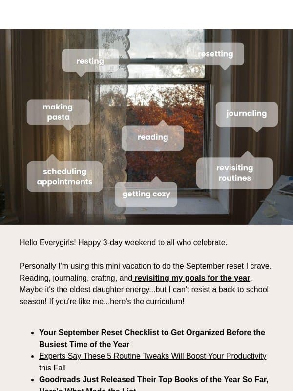 a september reset & mini curriculum π email from The Everygirl